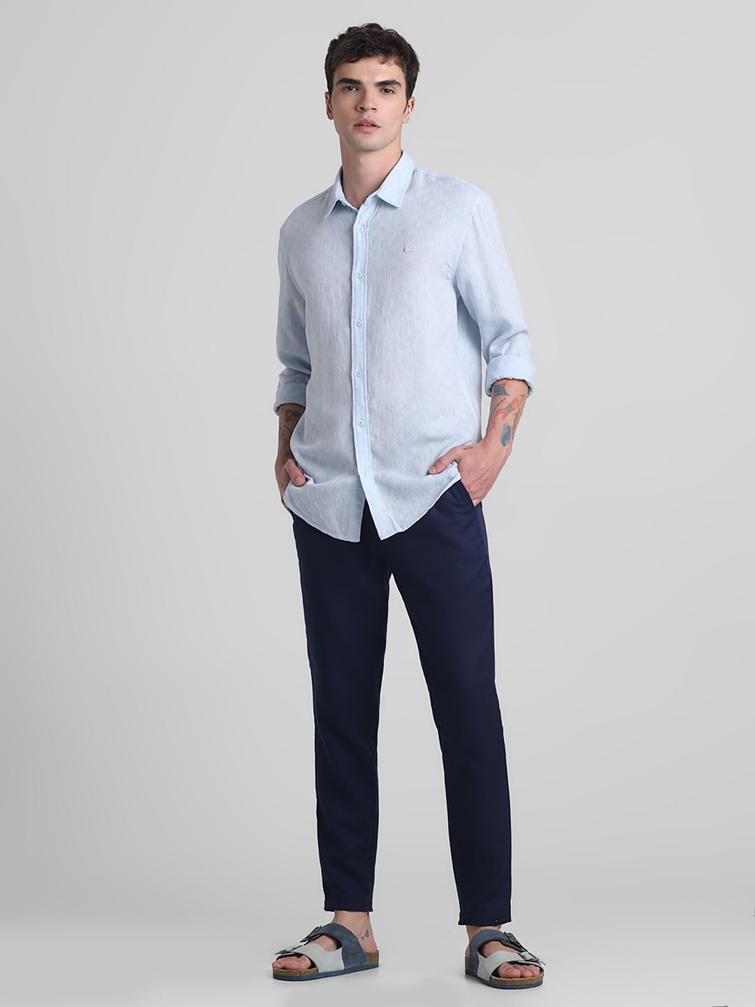 Light Blue Linen Full Sleeves Shirt
