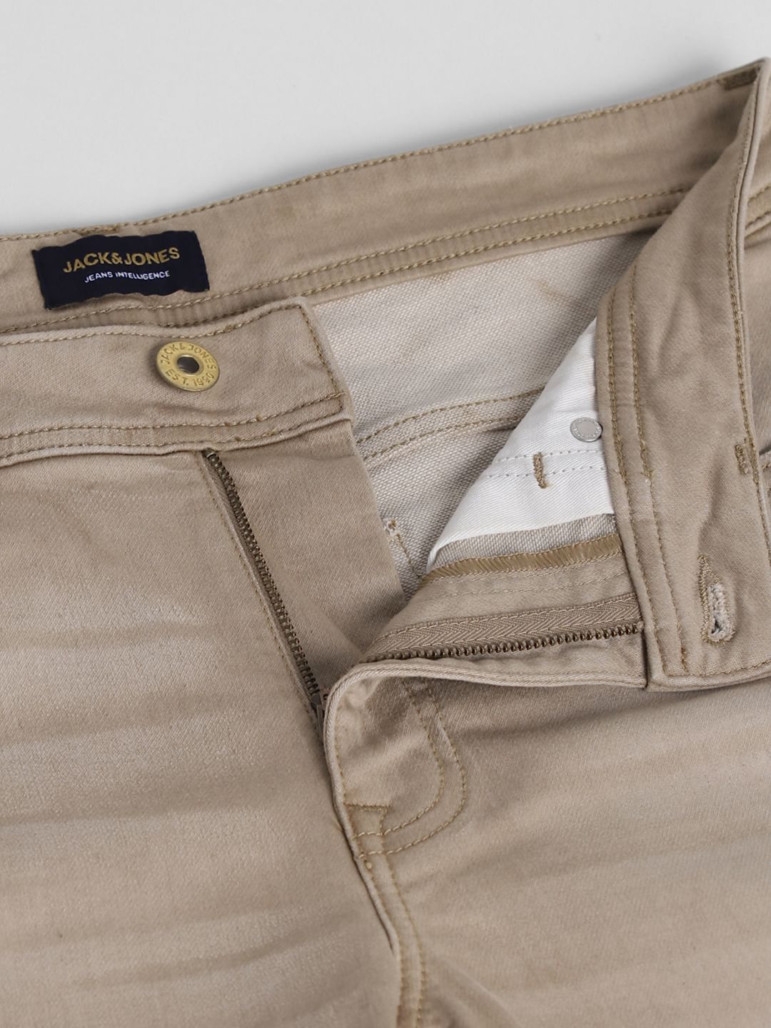 Beige Mid Rise Clark Regular Fit Jeans