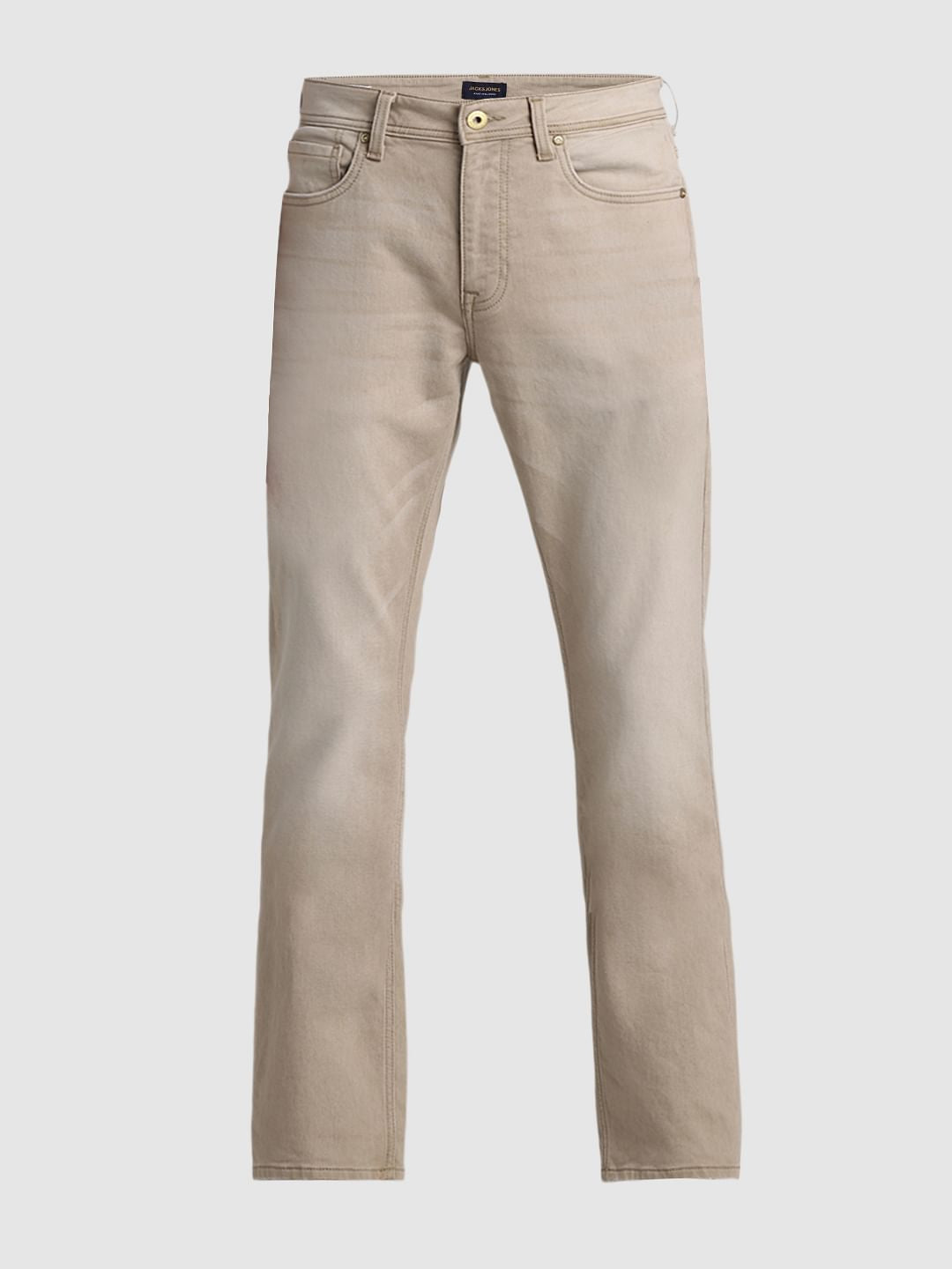 Beige Mid Rise Clark Regular Fit Jeans