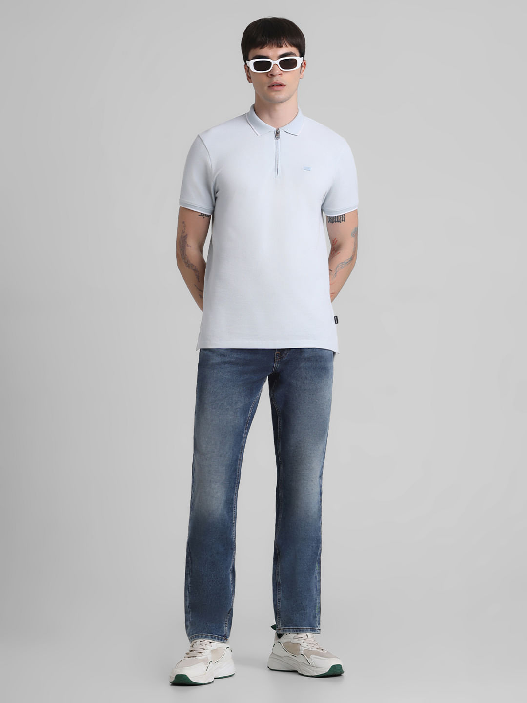 Blue Mid Rise Clark Regular Jeans