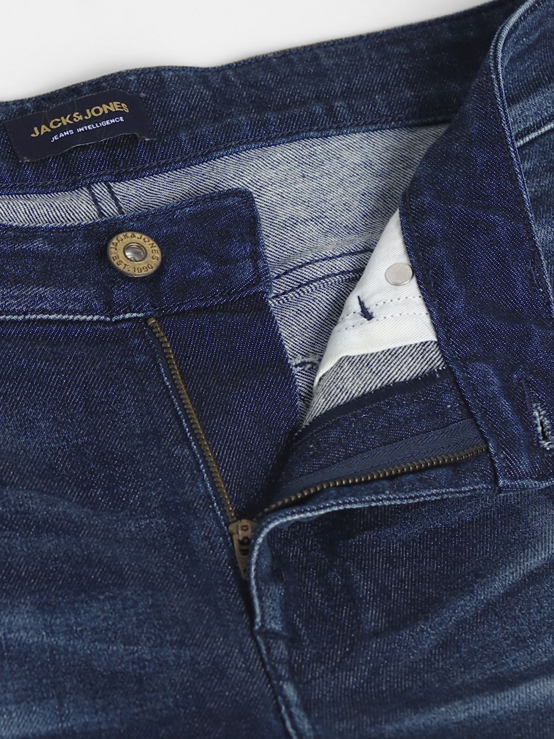 Dark Blue Mid Rise Distressed Regular Fit Jeans