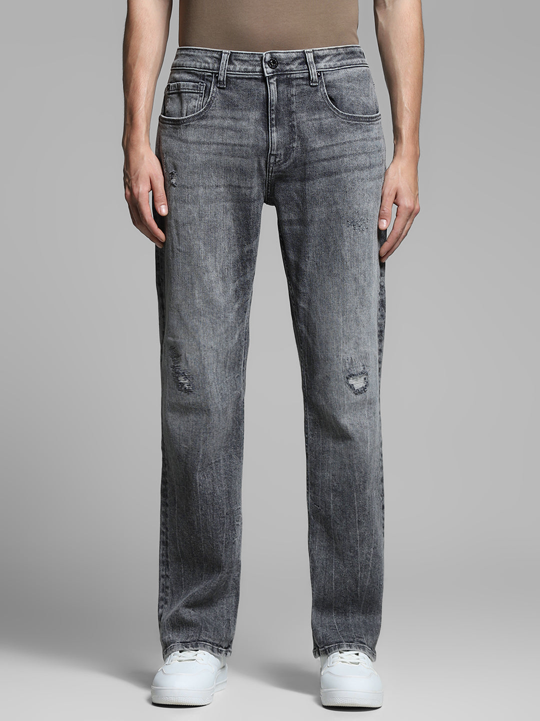 Grey Distressed Bootcut Jeans