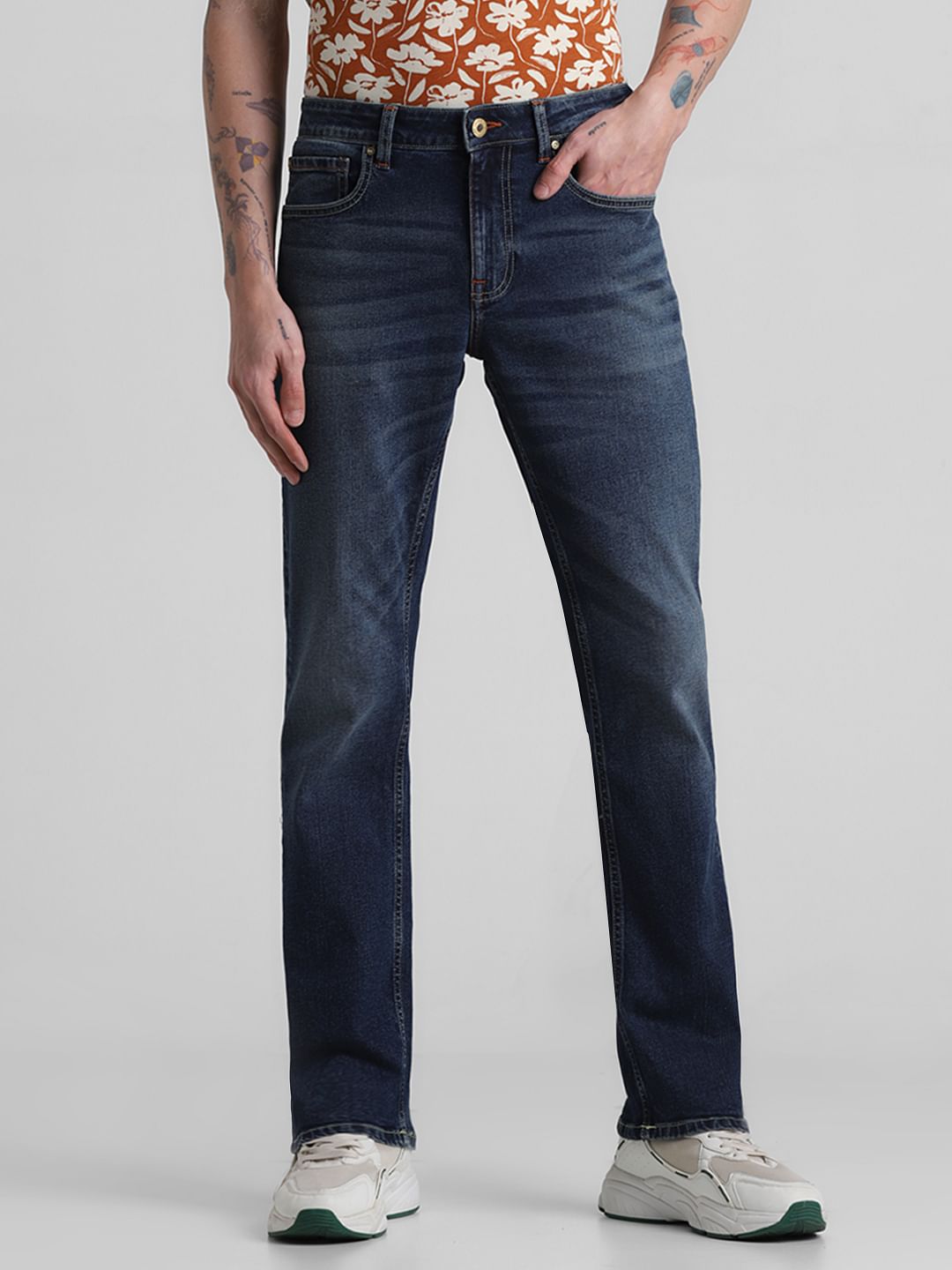 Blue Mid Rise Washed Clark Regular Fit Jeans - 28/30