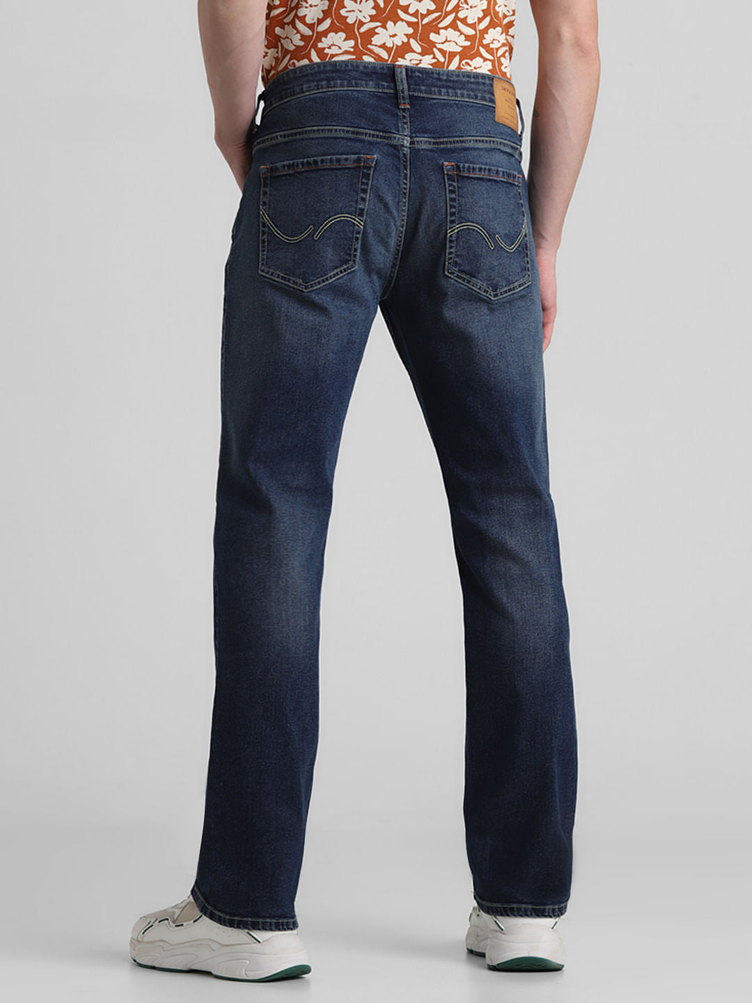 Blue Mid Rise Washed Clark Regular Fit Jeans