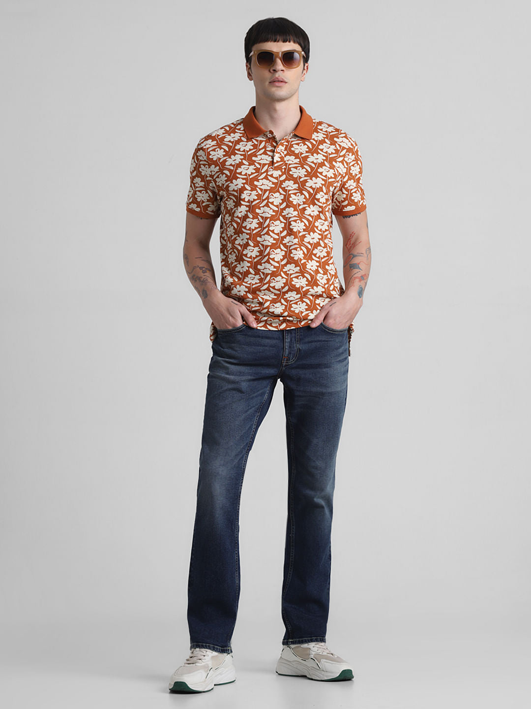 Blue Mid Rise Washed Clark Regular Fit Jeans