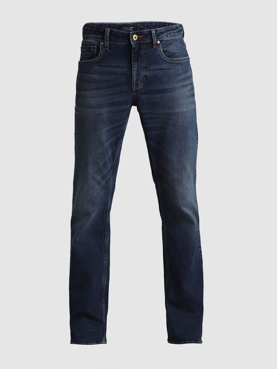 Blue Mid Rise Washed Clark Regular Fit Jeans