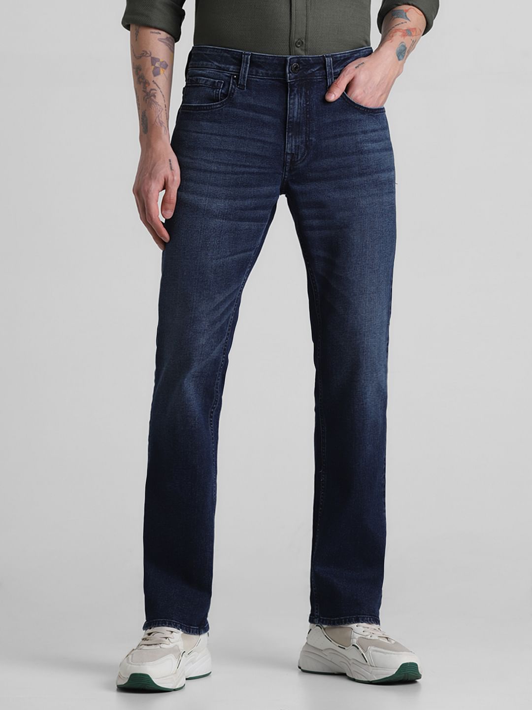 Dark Blue Mid Rise Clark Regular Fit Jeans - 28/30