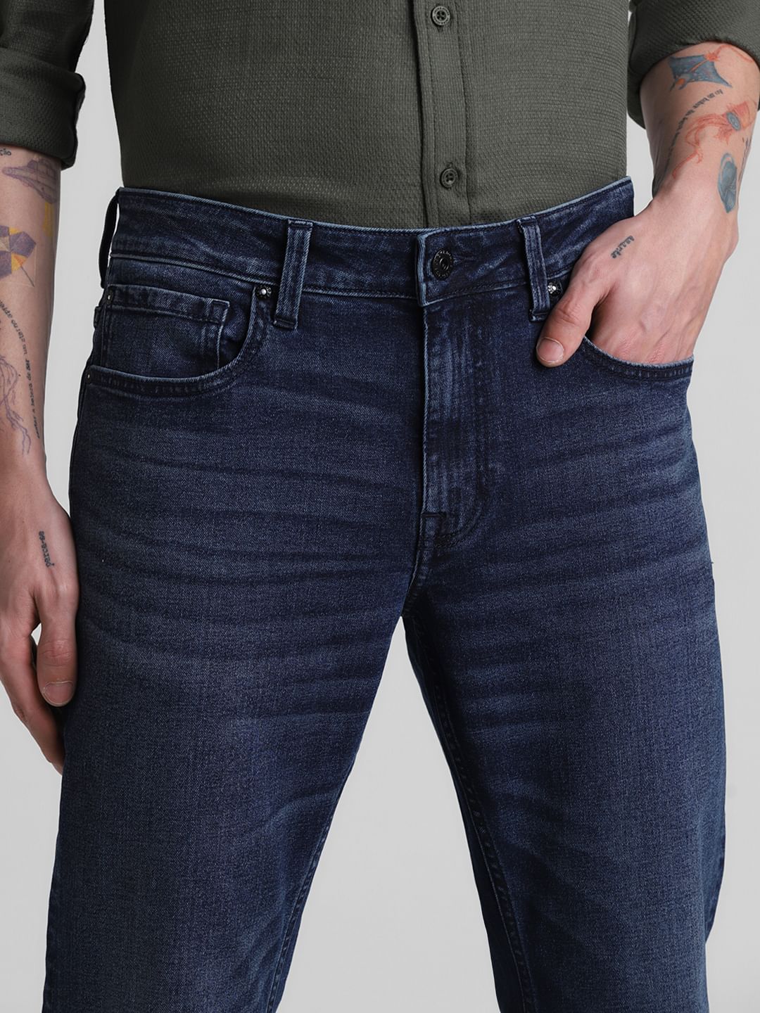 Dark Blue Mid Rise Clark Regular Fit Jeans