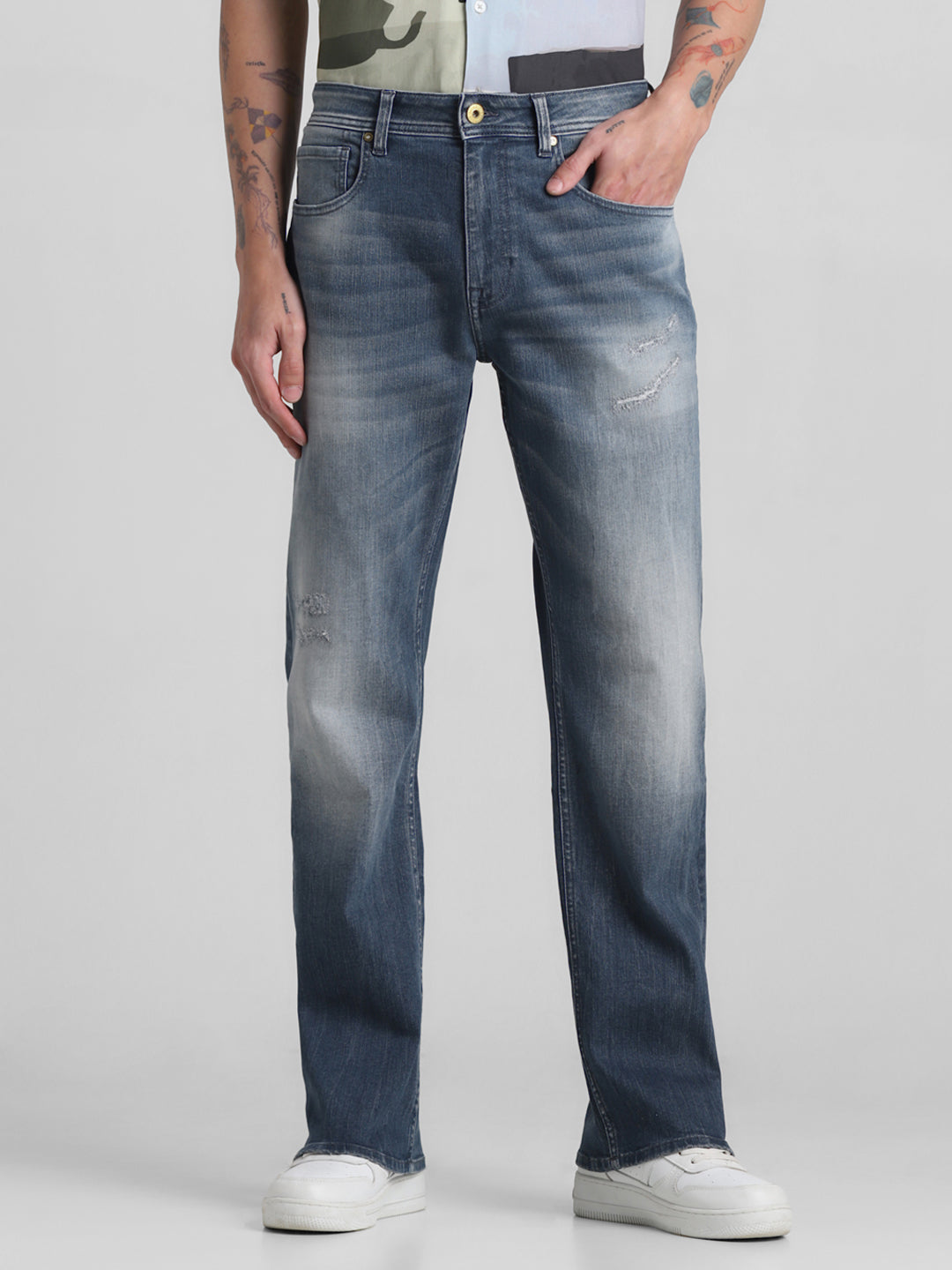 JACK&JONES Grey High Rise Distressed Bootcut Jeans - 28/30