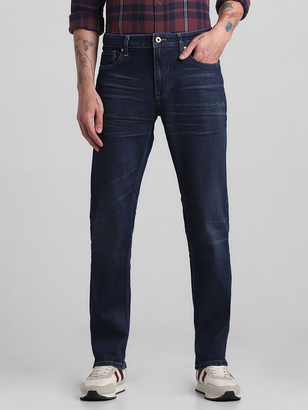 Dark Blue Mid Rise Clark Regular Fit Jeans