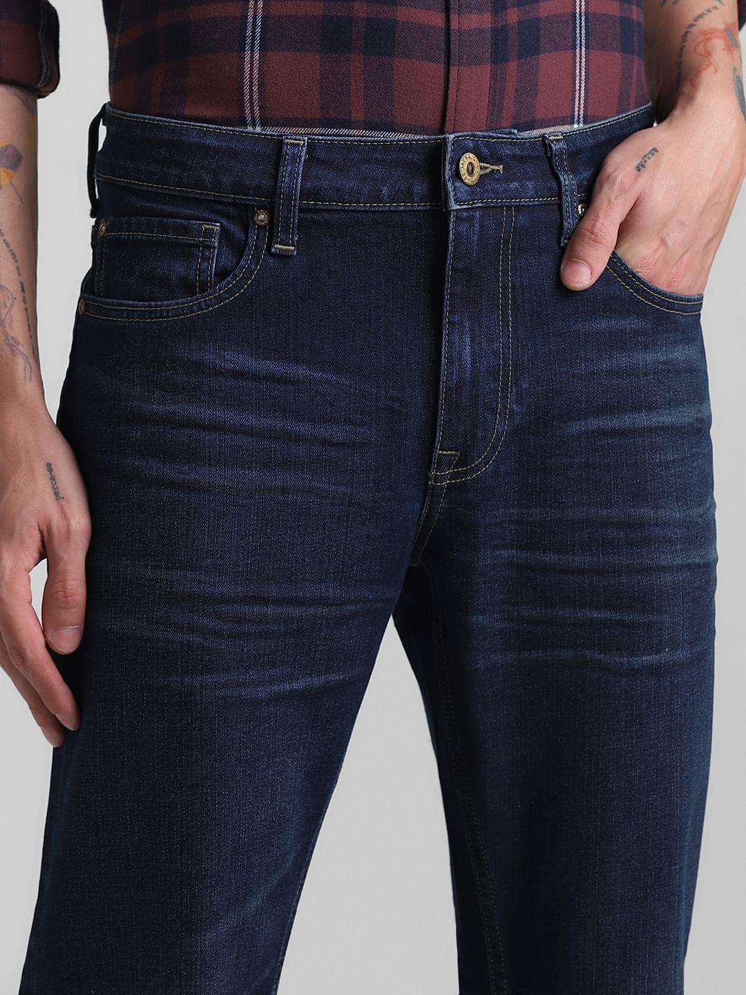 Dark Blue Mid Rise Clark Regular Fit Jeans