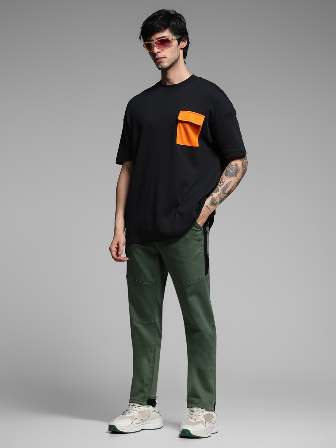 Olive Green Cut & Sew Anti Fit Jeans