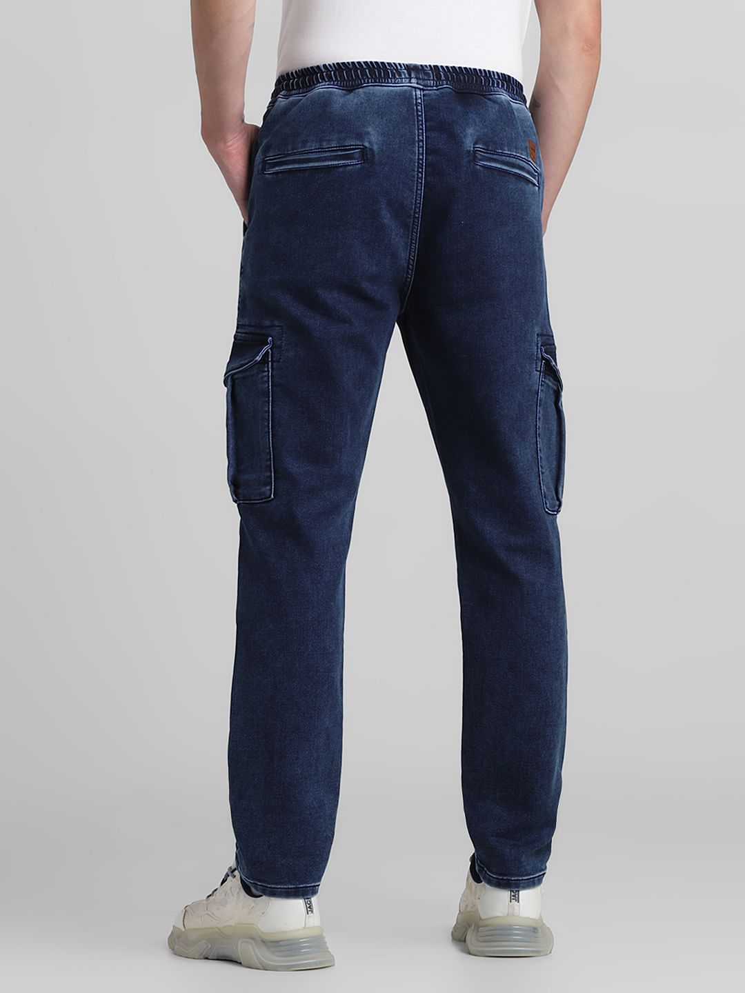 Dark Blue Low Rise Washed Denim Joggers