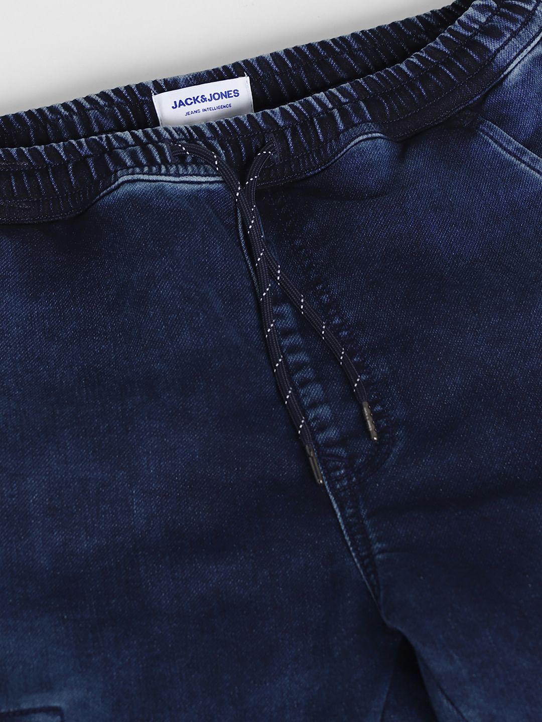 Dark Blue Low Rise Washed Denim Joggers
