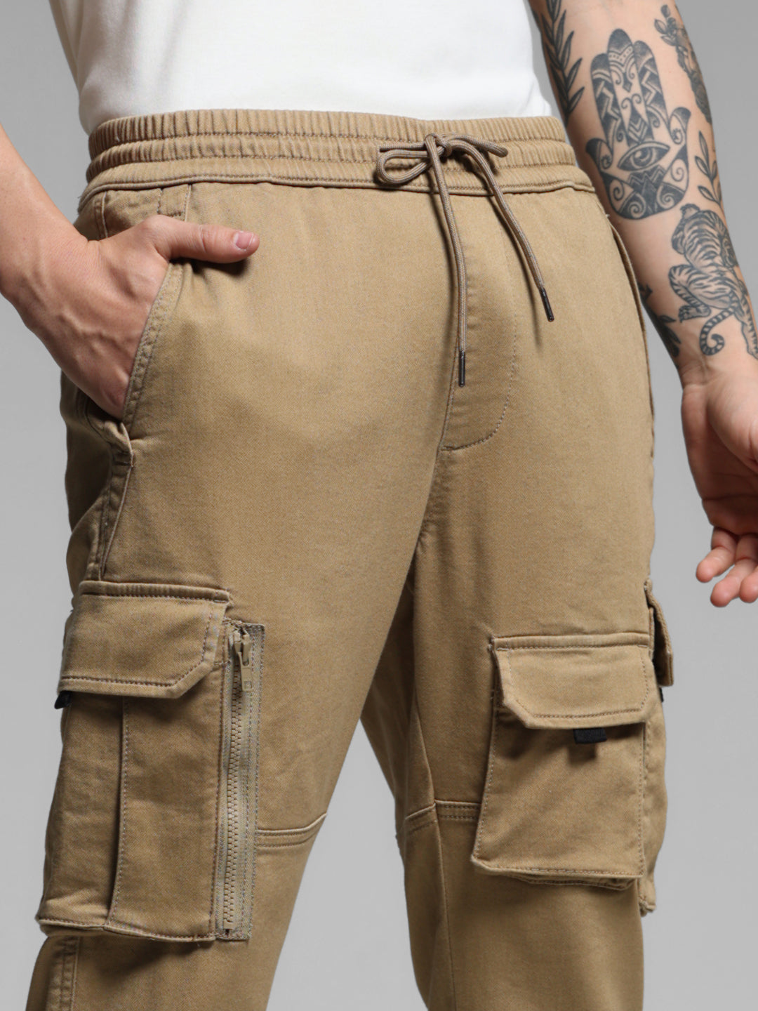 Beige 6 Pocket Anti Fit Joggers