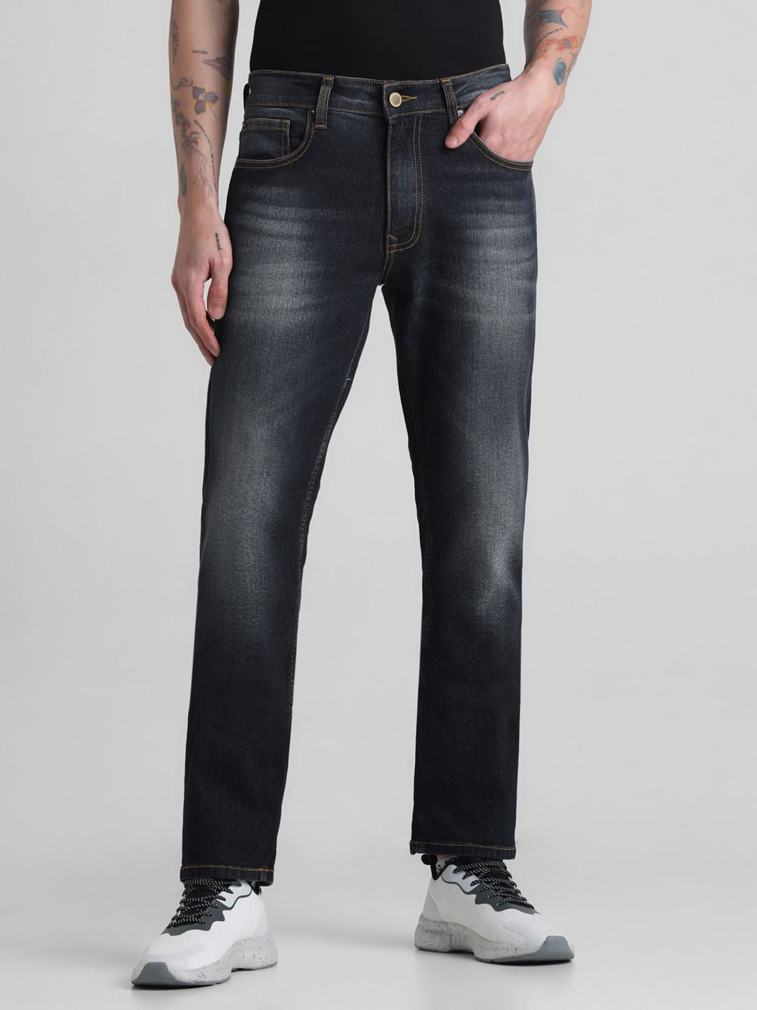 Dark Blue Mid Rise Clark Regular Fit Jeans - 28/30