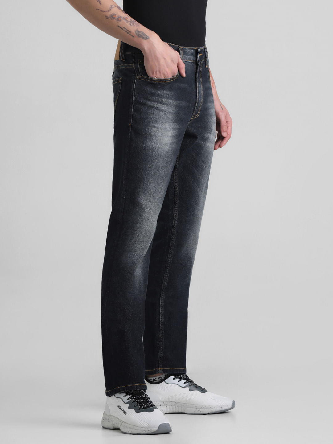 Dark Blue Mid Rise Clark Regular Fit Jeans