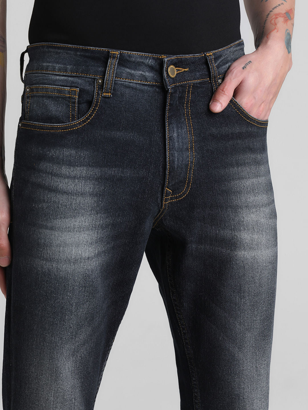 Dark Blue Mid Rise Clark Regular Fit Jeans