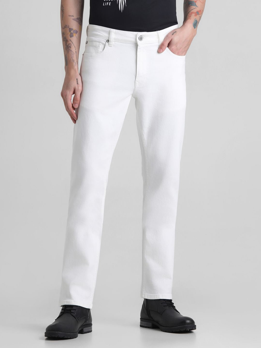 White Mid Rise Clark Regular Fit Jeans - 28/30