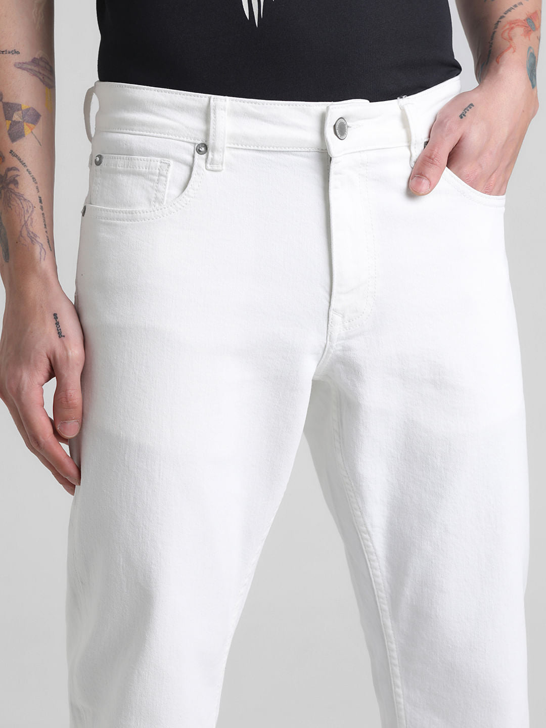 White Mid Rise Clark Regular Fit Jeans