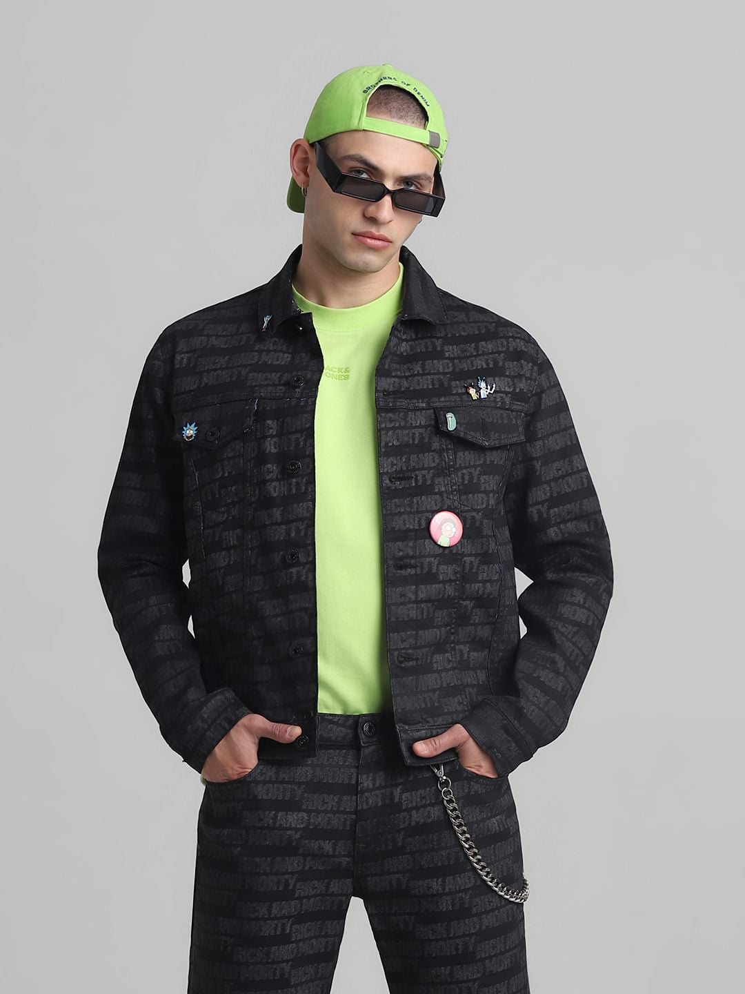 RICK & MORTY Black Printed Co-ord Set Jacket - M
