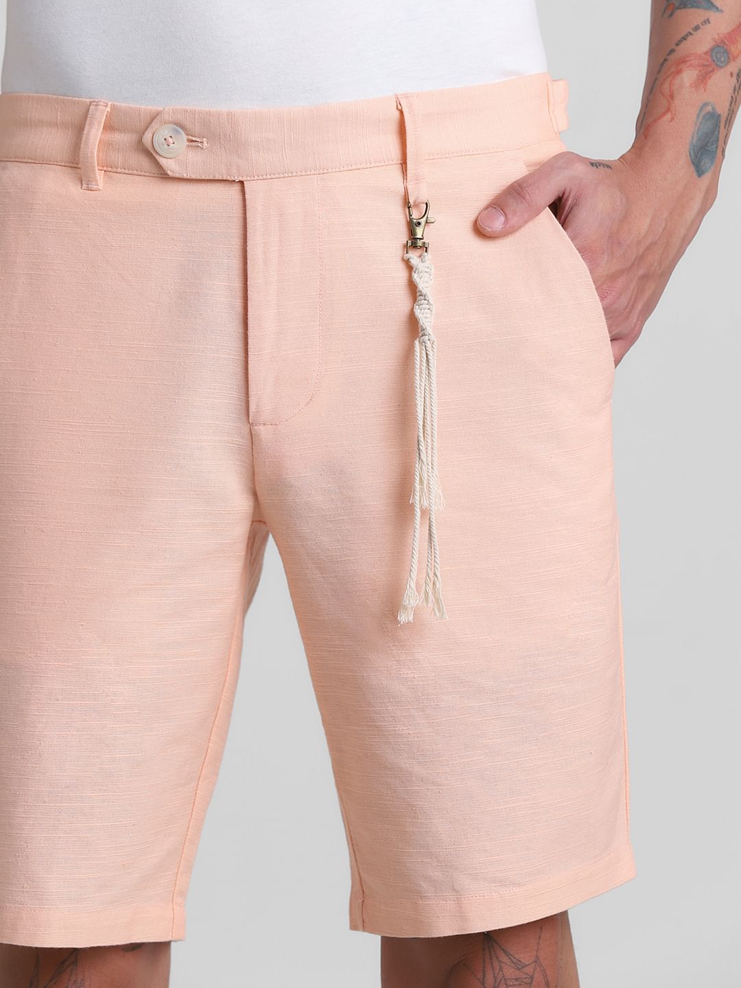 Coral Low Rise Linen Shorts