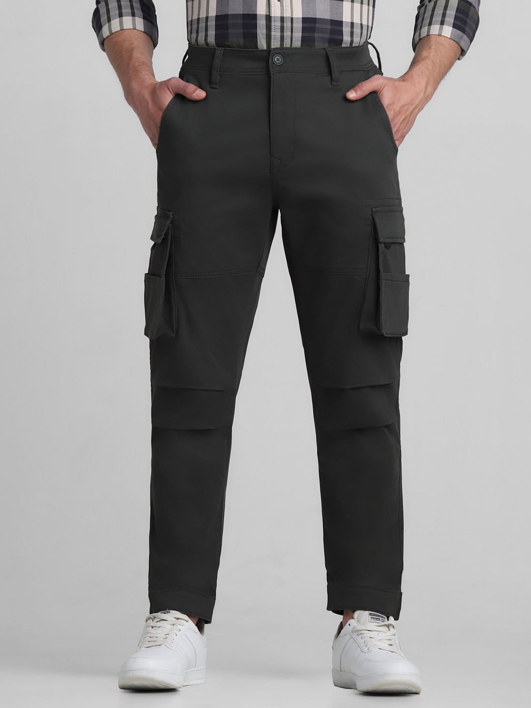 Dark Green Mid Rise Cargo Pants - 28/30