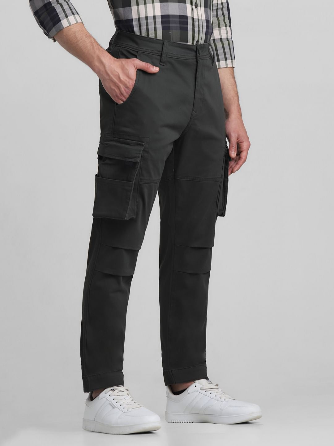 Dark Green Mid Rise Cargo Pants