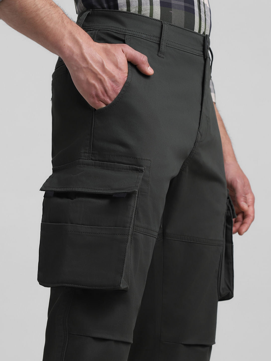 Dark Green Mid Rise Cargo Pants