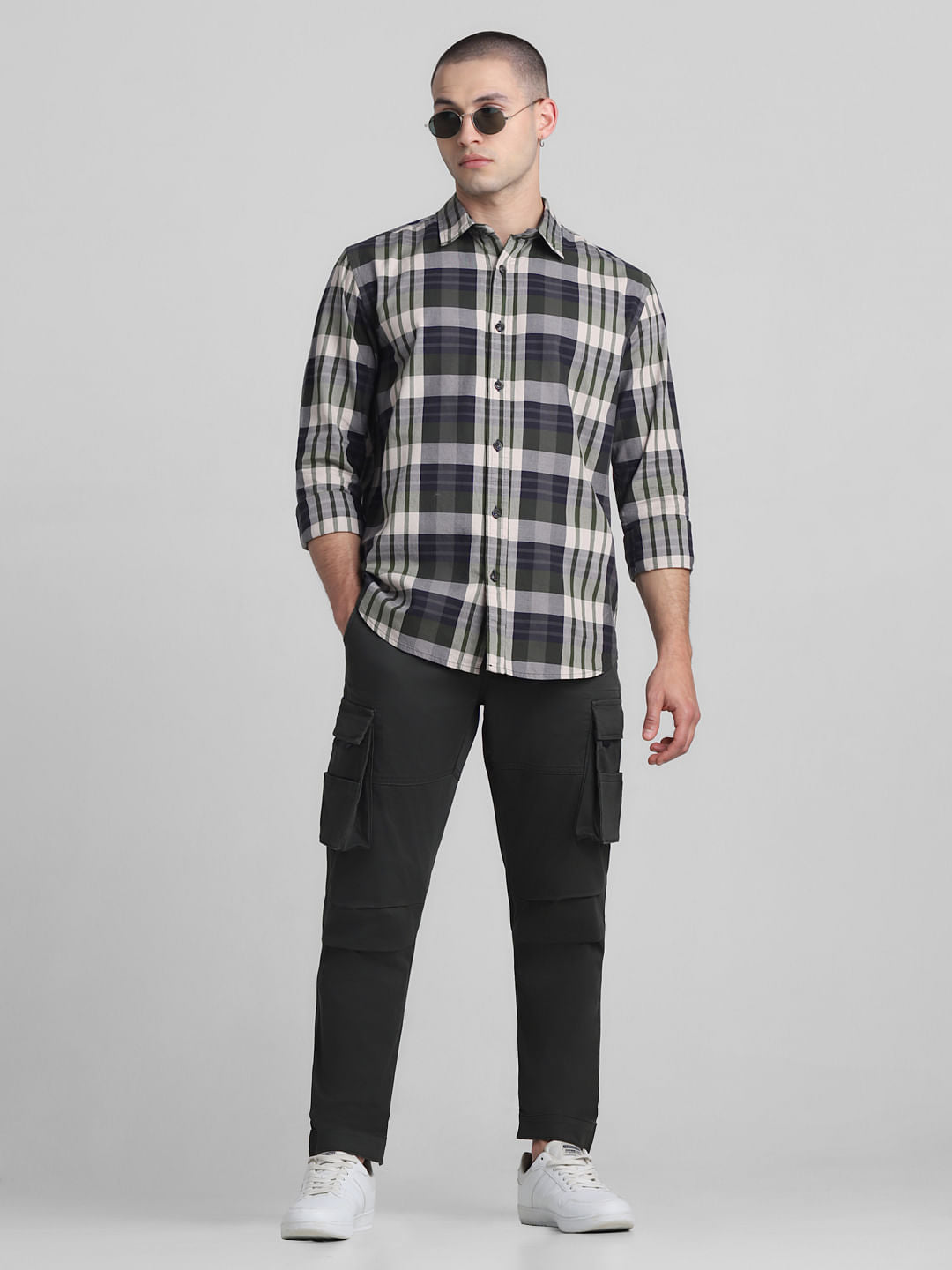 Dark Green Mid Rise Cargo Pants