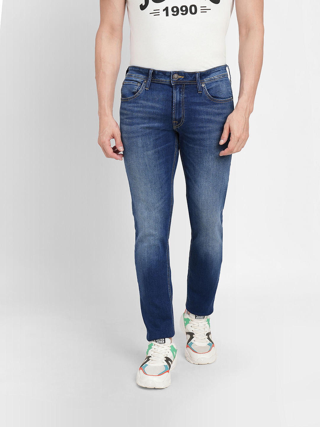 Dark Blue Low Rise Washed Glenn Slim Jeans