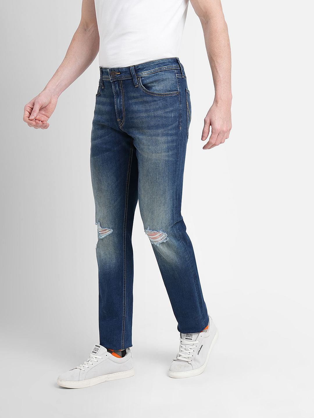 Dark Blue Low Rise Distressed Glenn Slim Fit Jeans