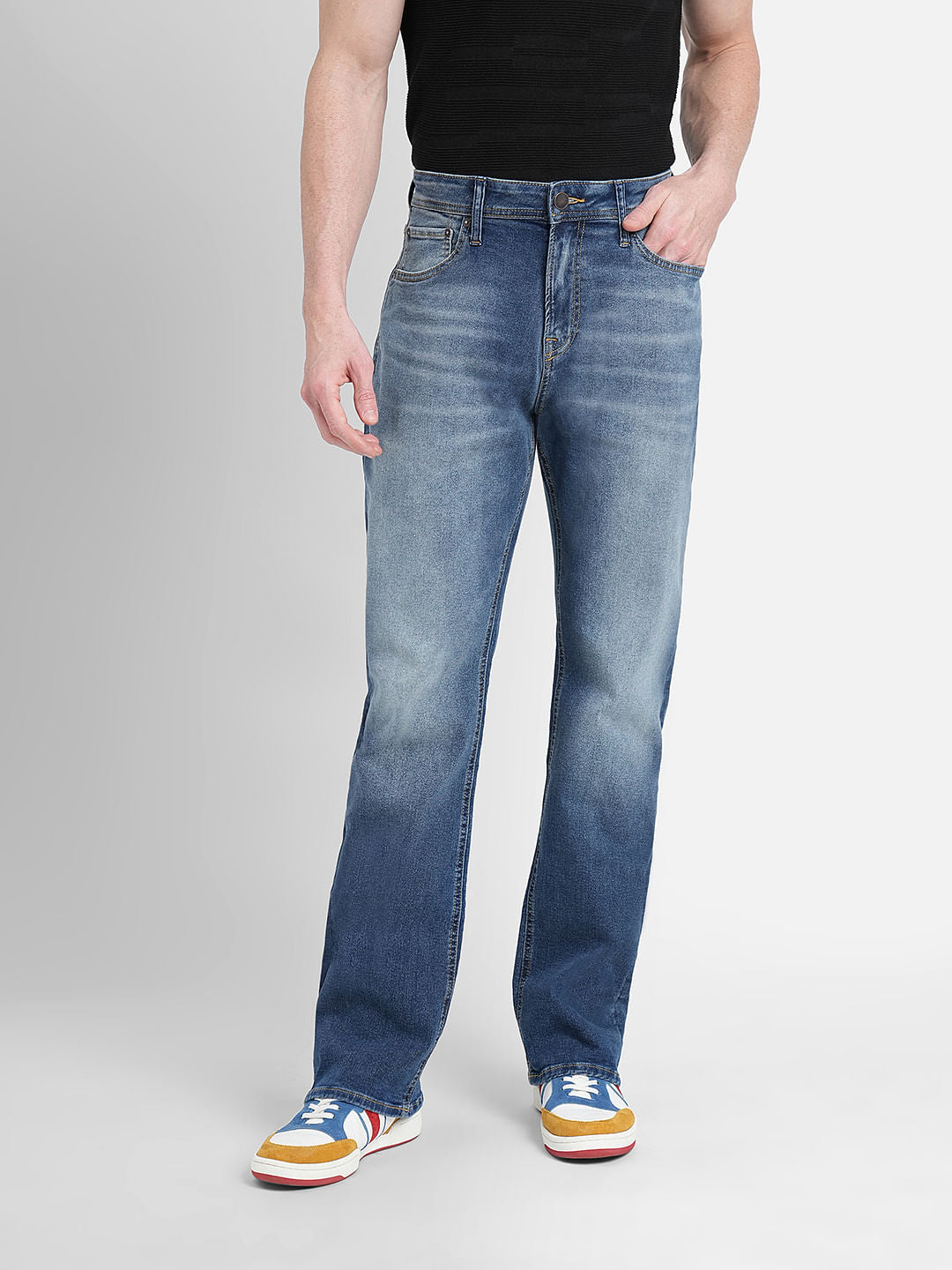 Dark Blue High Rise Washed Ray Bootcut Jeans