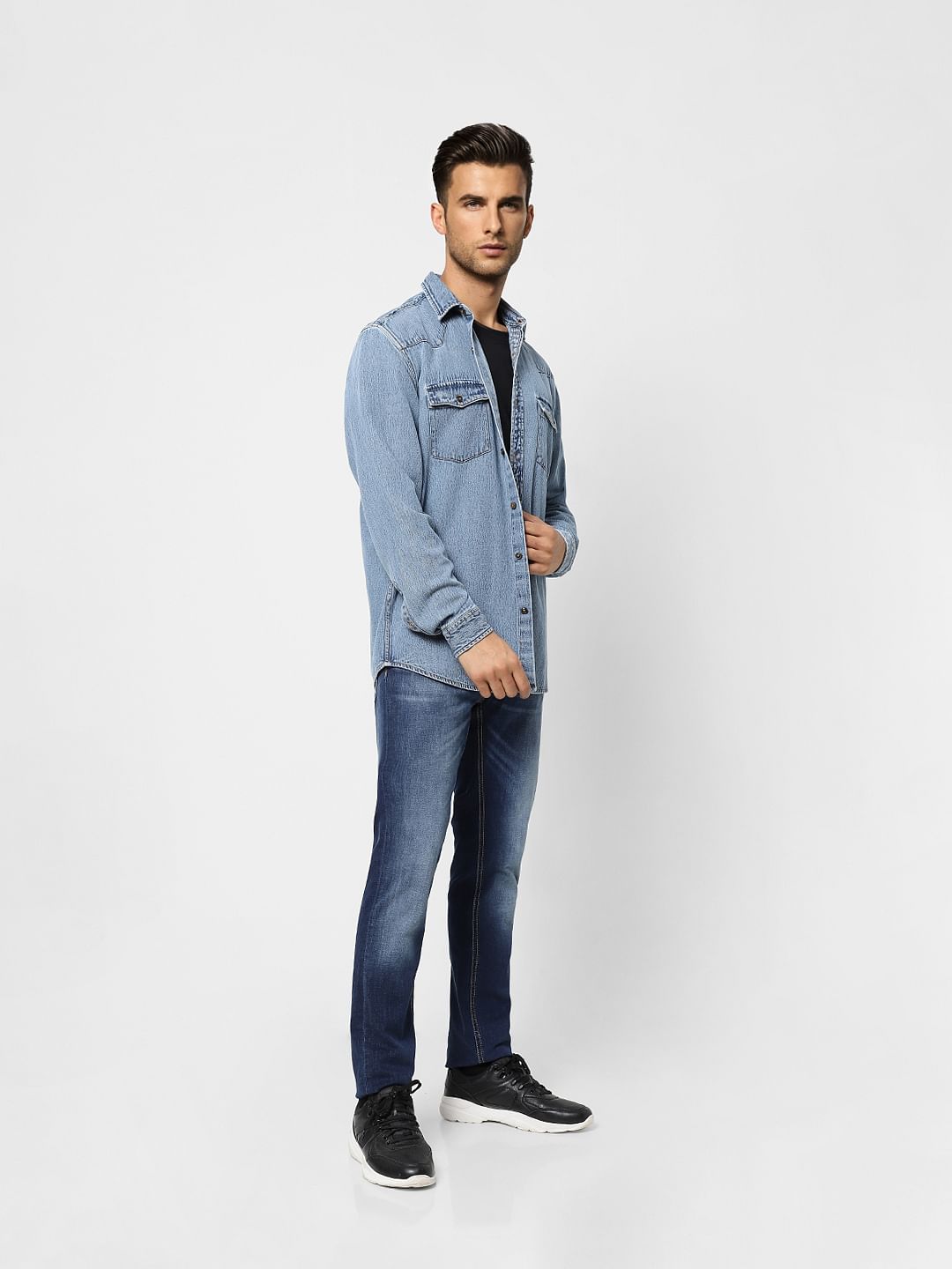 Dark Blue Low Rise Faded Ben Skinny Jeans - 28/30