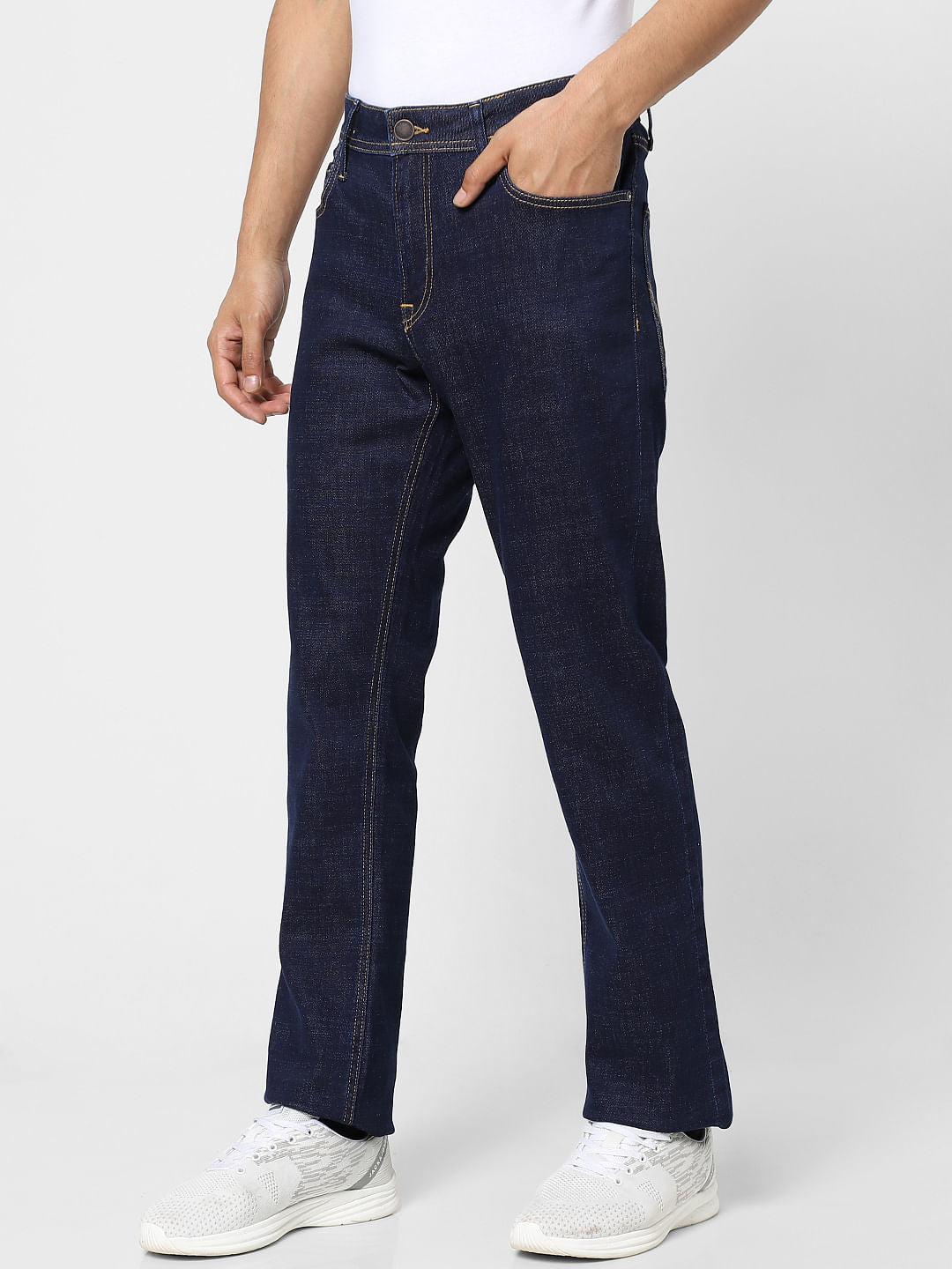 Dark Blue Mid Rise Clark Regular Fit Jeans