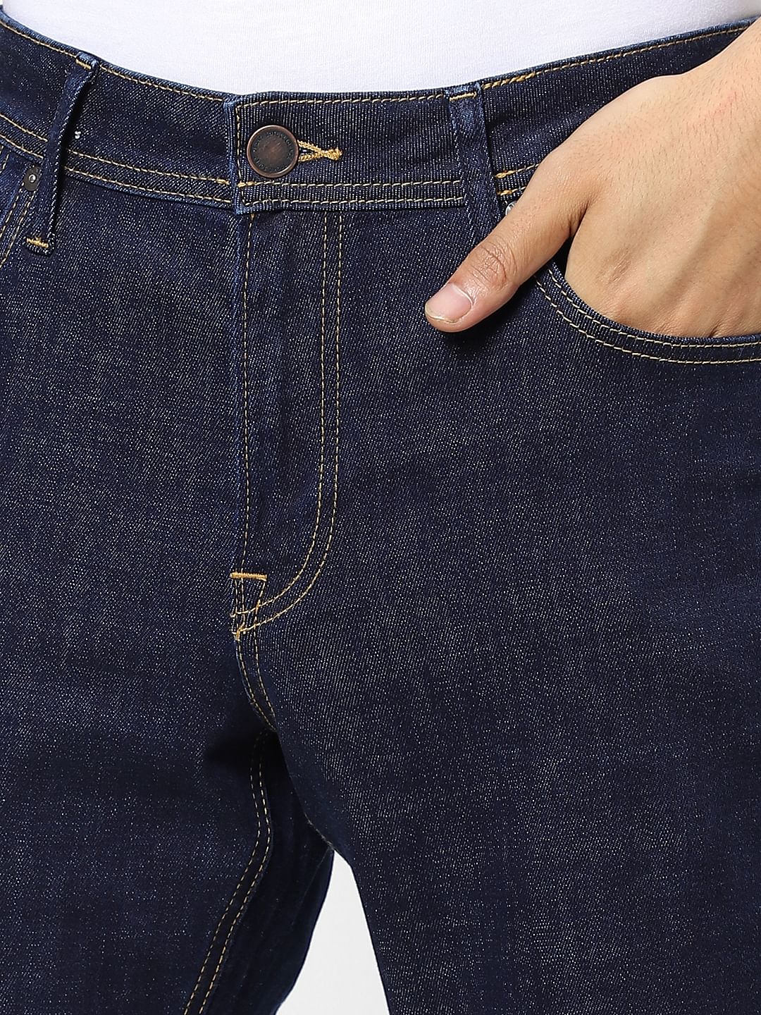 Dark Blue Mid Rise Clark Regular Fit Jeans