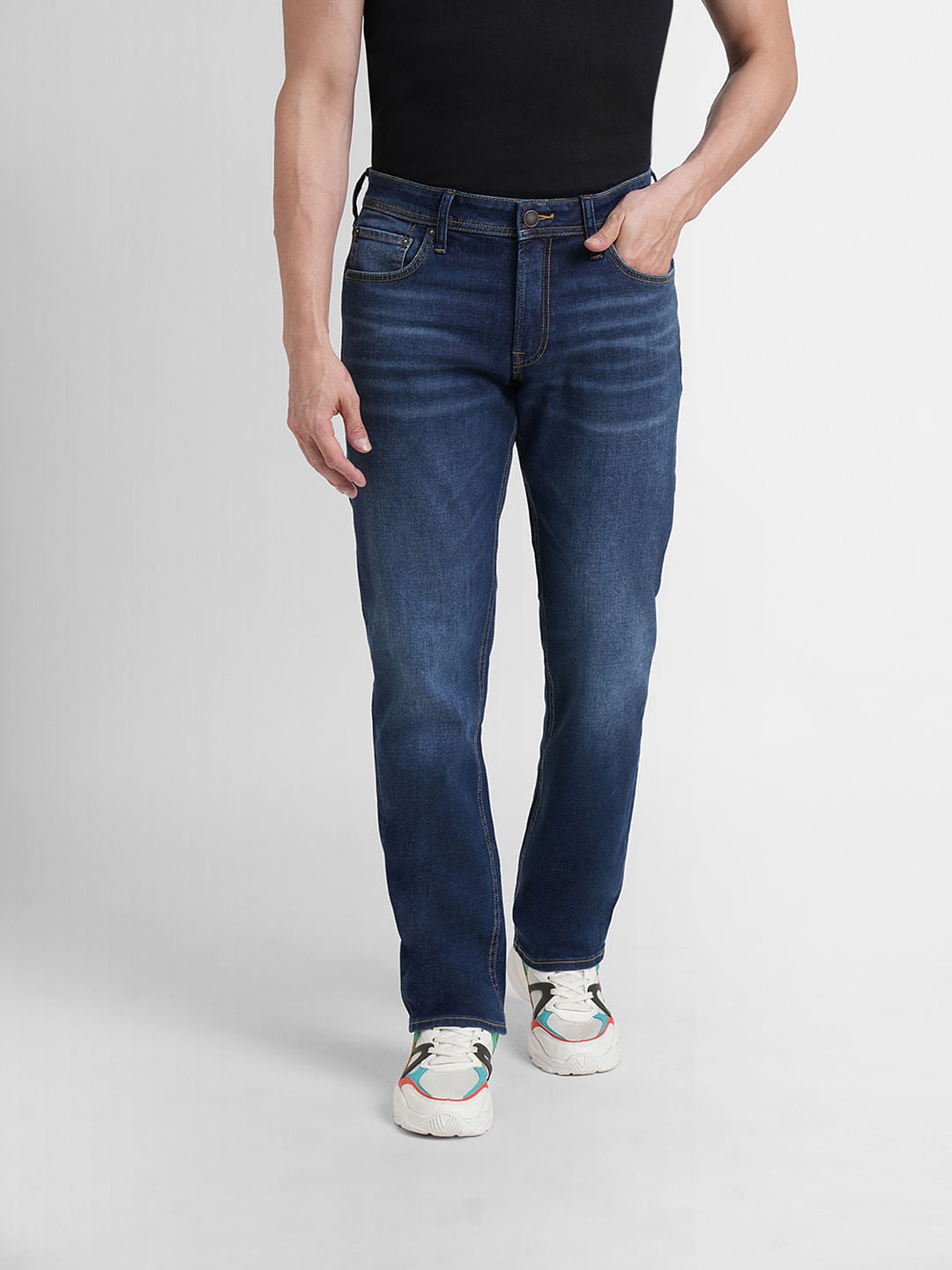 Dark Blue Mid Rise Clark Regular Fit Jeans