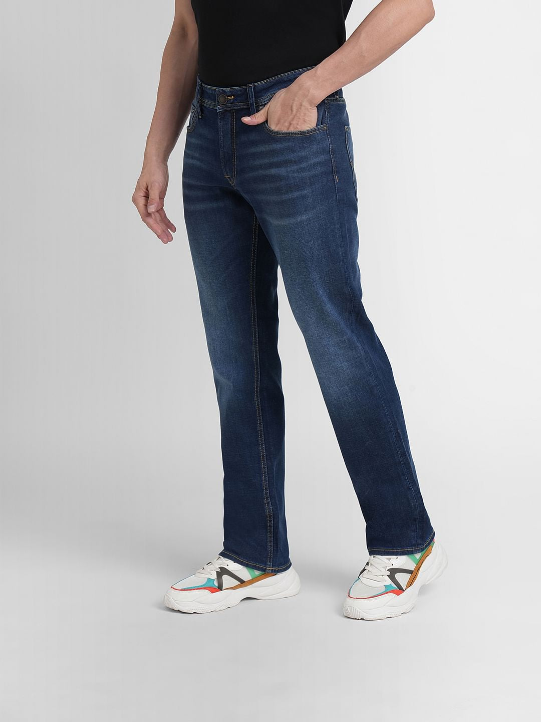 Dark Blue Mid Rise Clark Regular Fit Jeans
