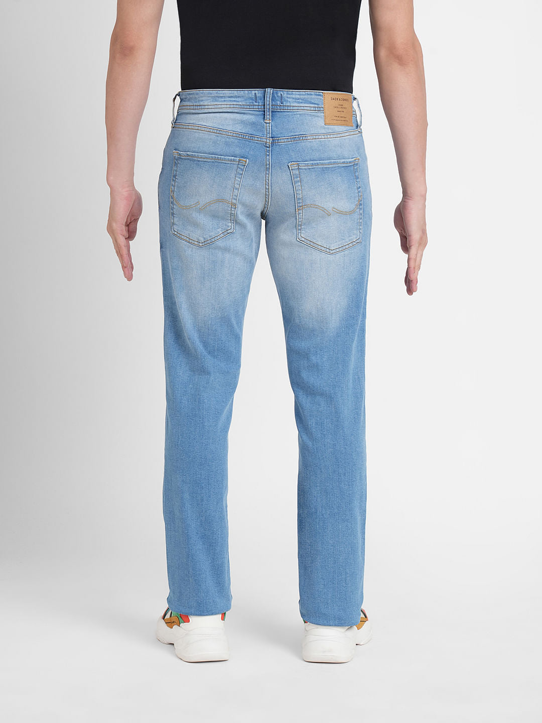 Light Blue Mid Rise Distressed Clark Regular Fit Jeans