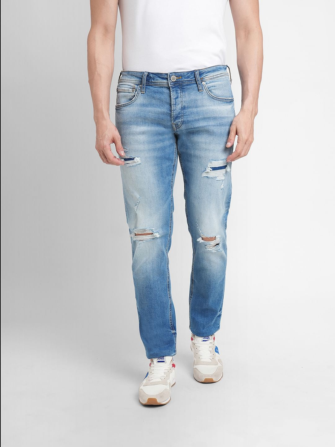 Light Blue Low Rise Distressed Slim Jeans