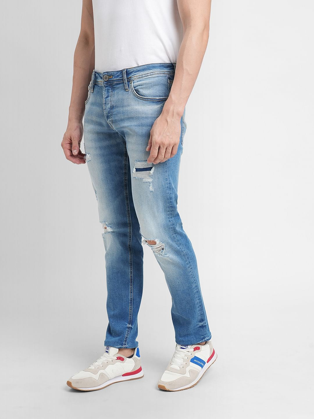 Light Blue Low Rise Distressed Slim Jeans