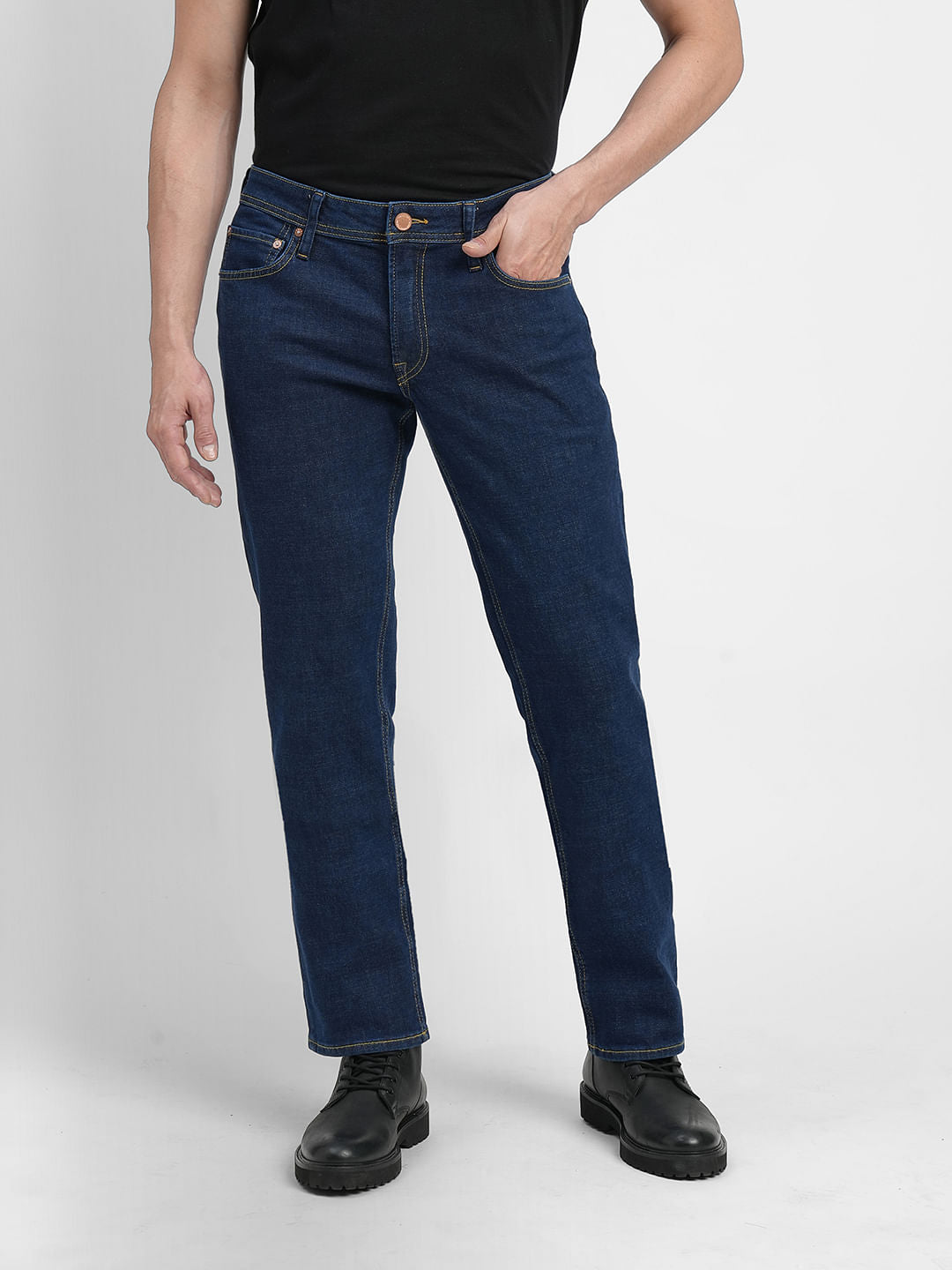 Dark Blue Mid Rise Clark Regular Fit Jeans