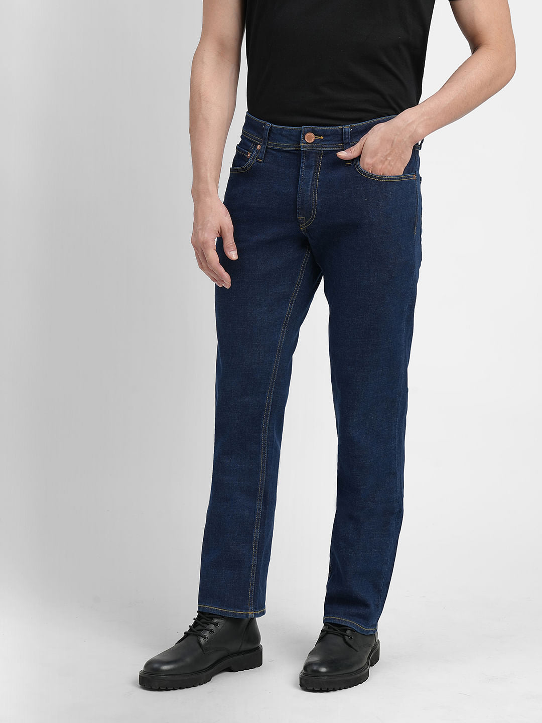 Dark Blue Mid Rise Clark Regular Fit Jeans
