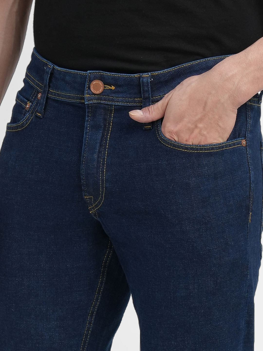 Dark Blue Mid Rise Clark Regular Fit Jeans