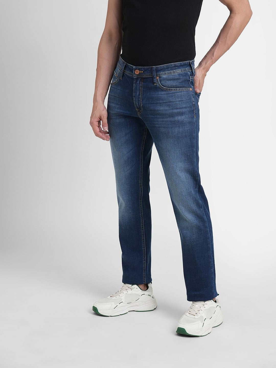 Blue Mid Rise Clark Regular Fit Jeans