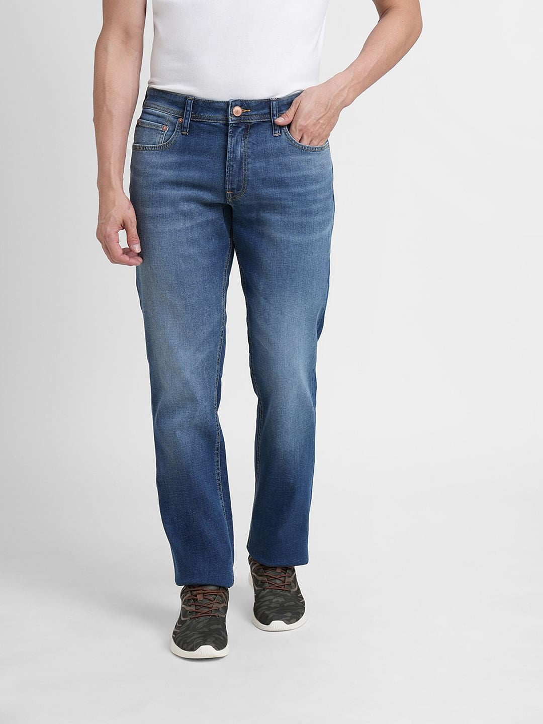Blue Mid Rise Clark Regular Fit Jeans