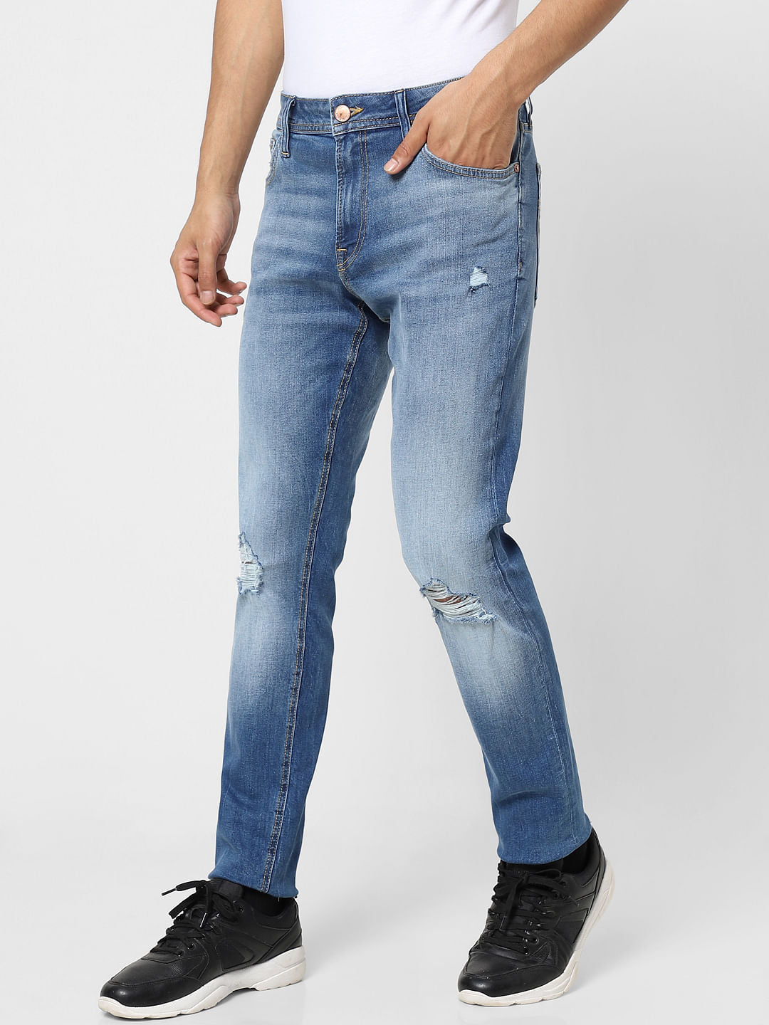 Blue Low Rise Distressed Glenn Slim Jeans