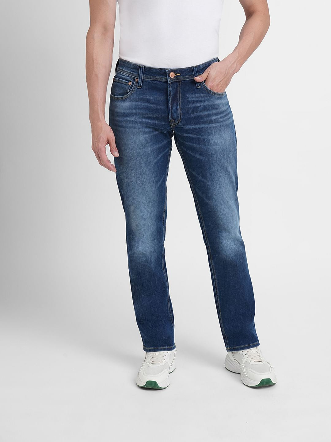 Blue Mid Rise Clark Regular Fit Jeans