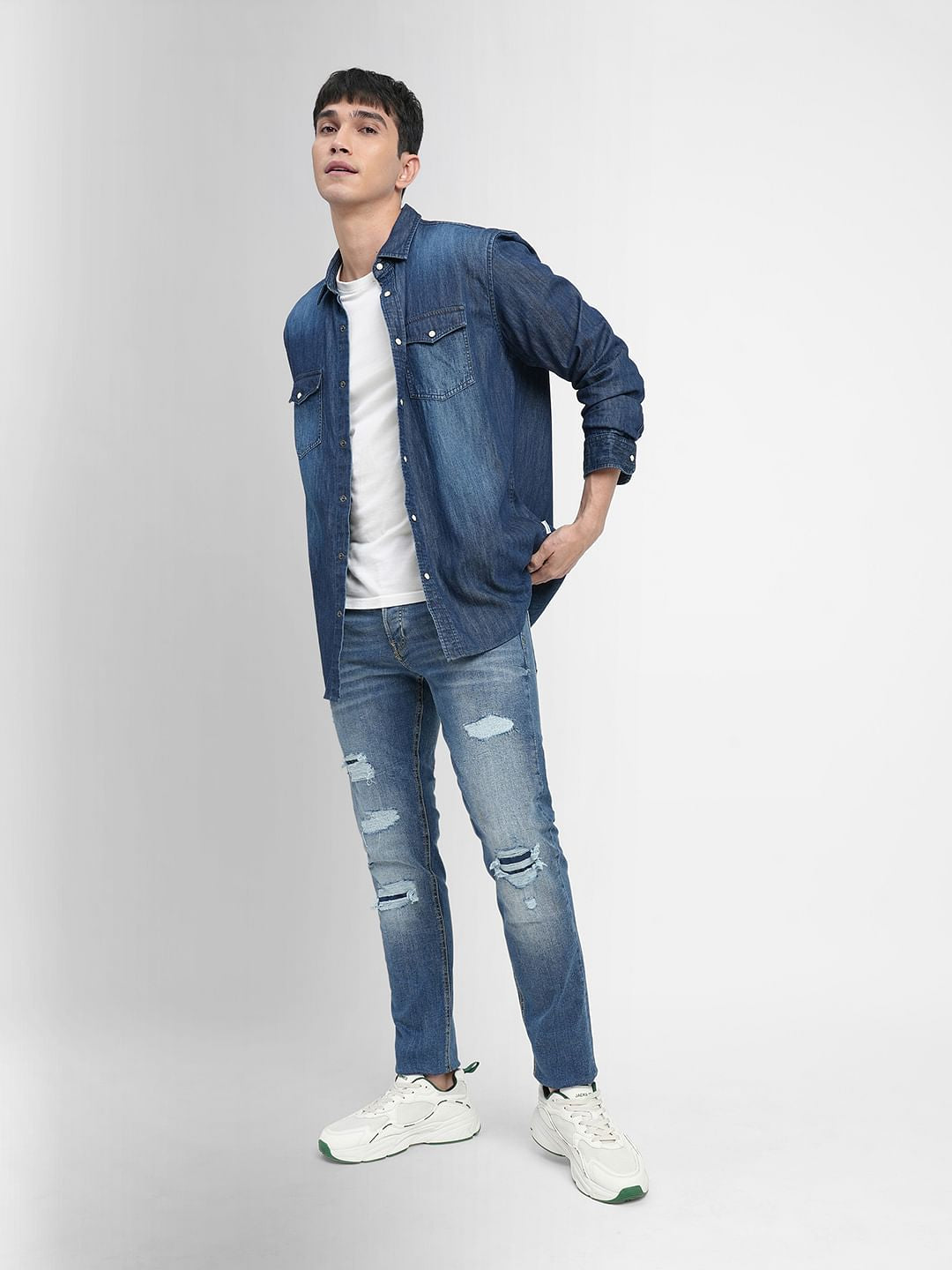 Blue Low Rise Distressed Glenn Slim Fit Jeans - 28/30