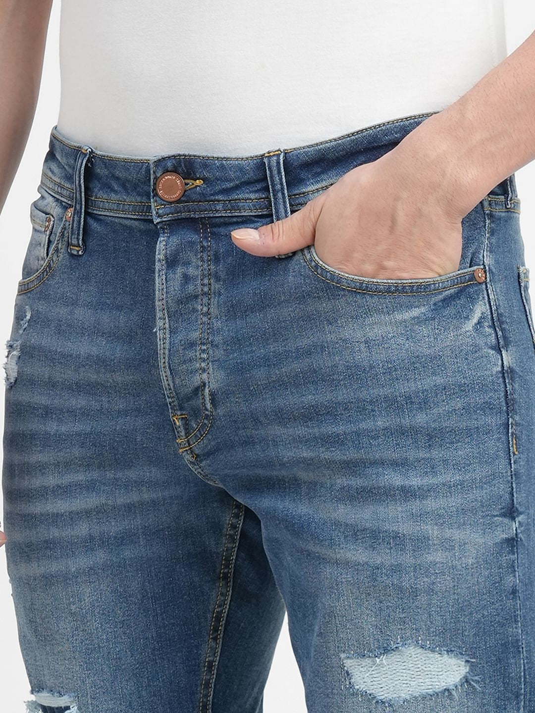 Blue Low Rise Distressed Glenn Slim Fit Jeans